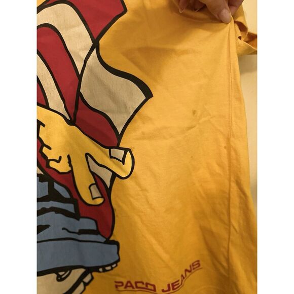 Vintage Paco Jeans Shirt Adult XL Yellow 90s Y2K All Over Print AOP Mens - Picture 8 of 11